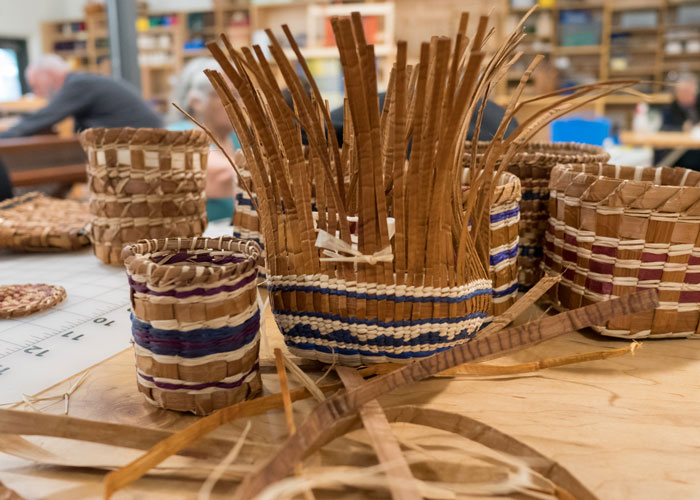 Woven baskets in progress in the BARN fiber studio