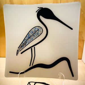 glass plate with bird