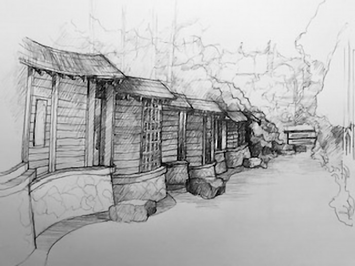 Sketch of the Japanese Exclusion Memorial by Michael Gunderson