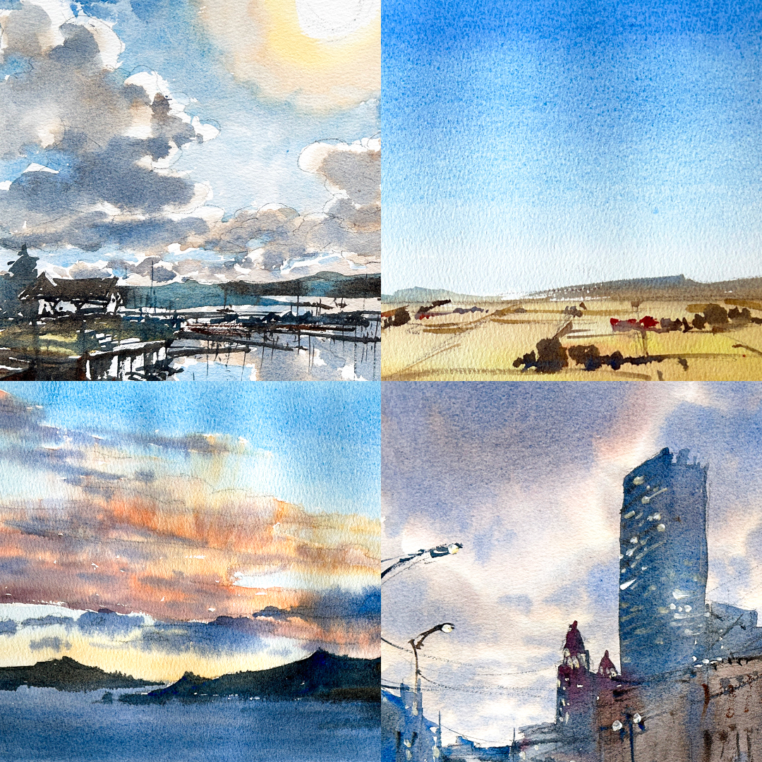 Watercolor Sky and Clouds by Ina Xi
