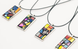Glass-202510-Refract-3 Mosaic pendants made at Refract 2025