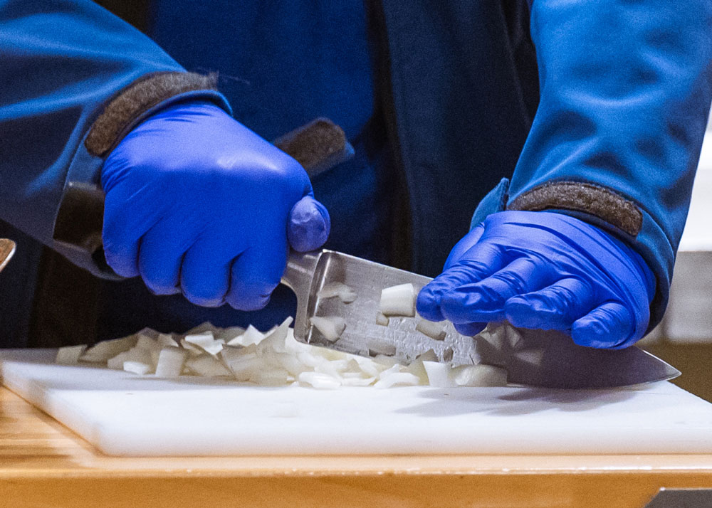 Teen chopping onions.