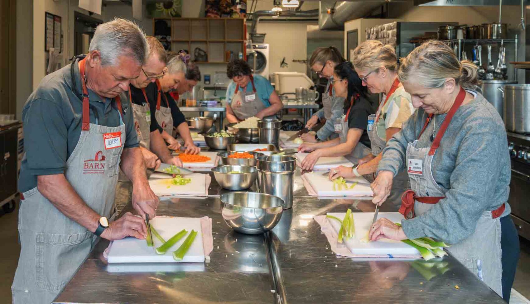 Volunteers at work in BARN's Culinary Arts Studio